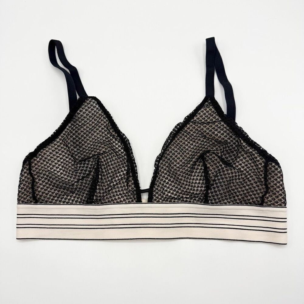 Lively Lace Mesh Black Triangle Dual Clasp Bralette - US Women’s L